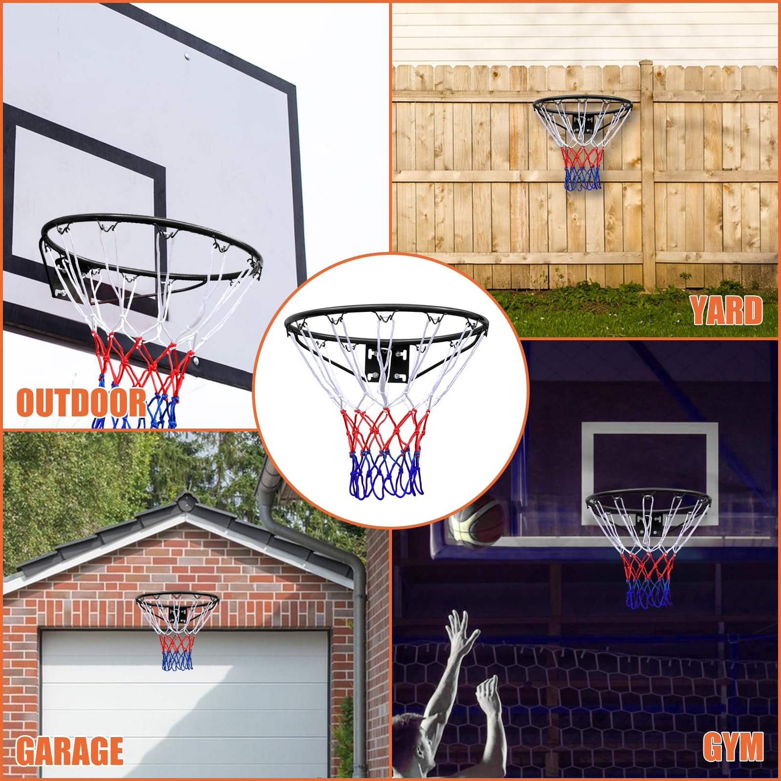 Canestro da basket 45,7 cm, rete di ricambio per canestro da basket per interni ed esterni