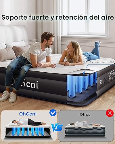Miniatura 4 de OhGeni Colchón de aire individual con bomba incorporada para invitados, cama inflable de 18 pulgadas de alto con bolsa de transporte para