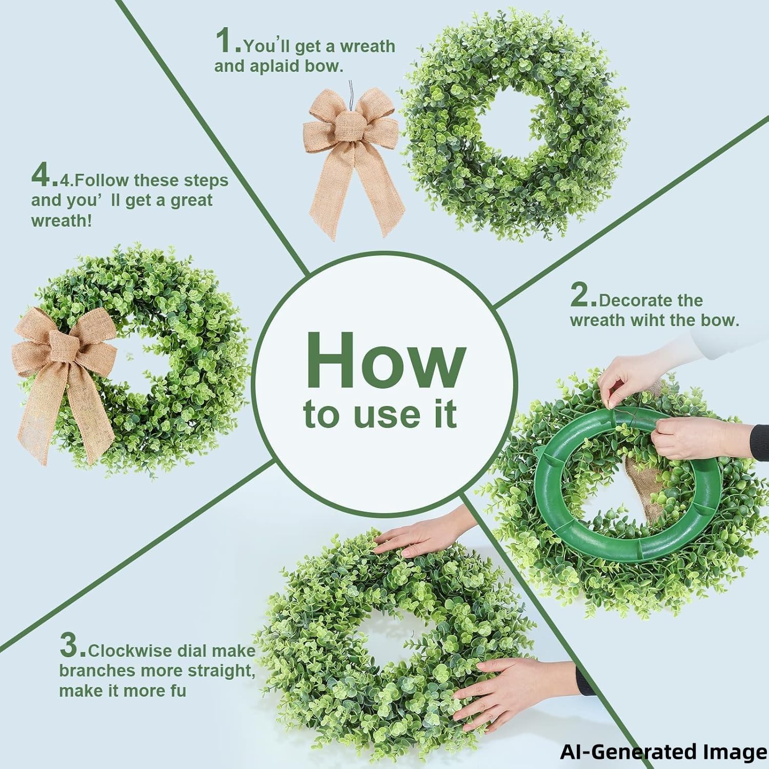 Boxwood Wreath, 18 Inch | 3 Interchangeable Bows, 1 Hanger, Spring, Summer, Fall, or Winter, Indoor/Outdoor Weatherproof, Artificial