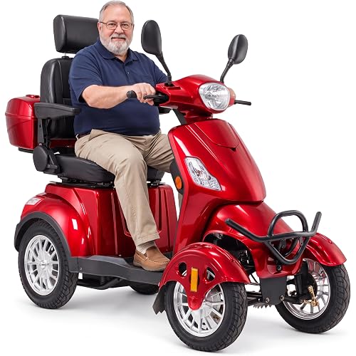 Mobility Scooters for Seniors & Adults 500lbs Capacity - 1000W All Terrain Electric Powered Mobility Cart - Heavy Duty Mobility Scooter for Elderly w/Charger Remote Keys (Red)