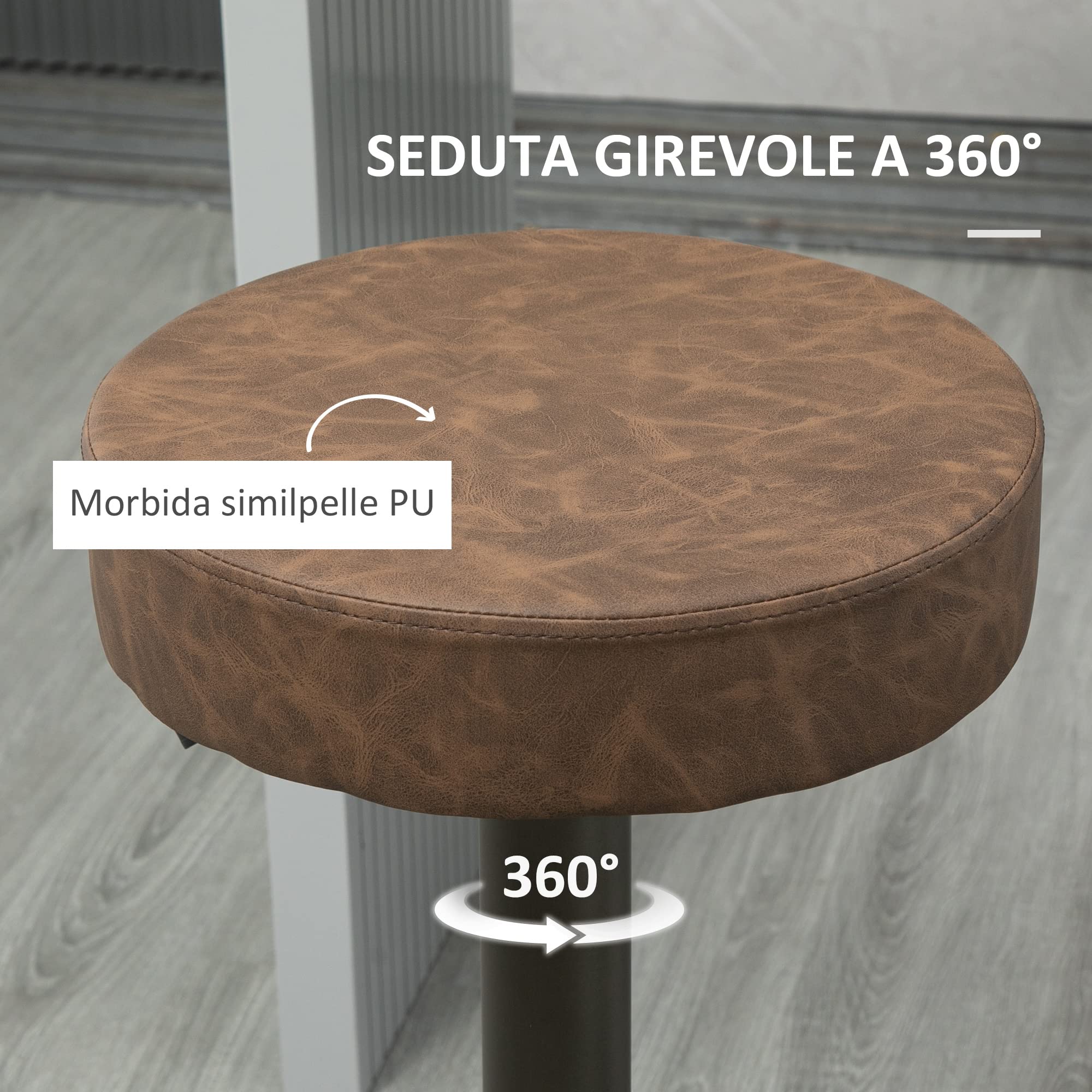 HOMCOM Set di 2 Sgabelli da Bar con Poggiapiedi, 35x36x64-85cm Marrone
