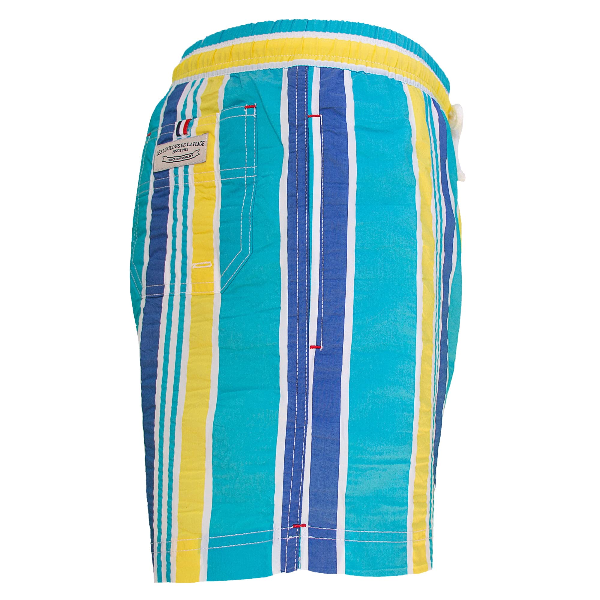 Les loulous de la Playa – Bañador para hombre de rayas anchas, azul turquesa y amarillo azul XXL