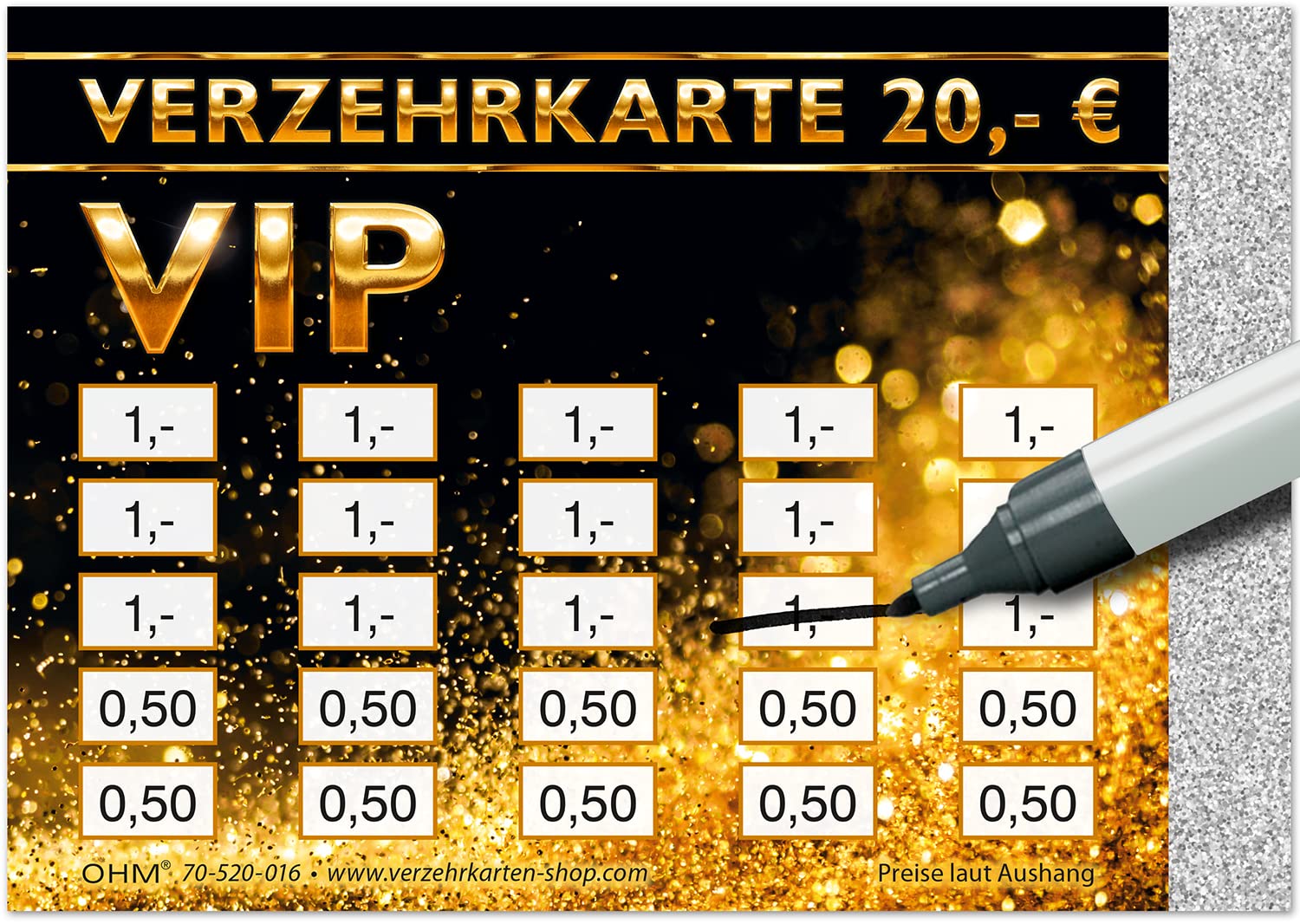 250 Verzehrkarten VIP Gesamtwert 20 Euro Einzelwerte 0,50/1,- | Kopierschutz durch Hologrammstreifen, DIN A7, Bezahl-Alternative zu Wertmarken für Veranstaltungen, Vereine und Gastronomie