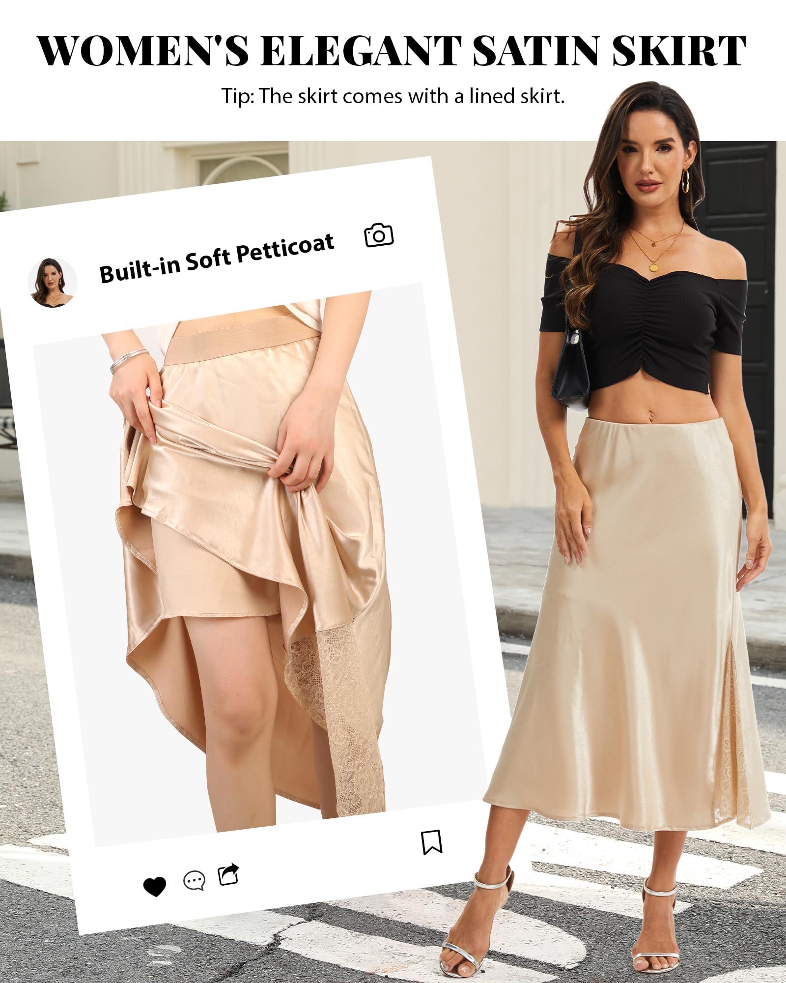 Falda Larga de satén para Mujer,Elegante,Corte A,Midi,Cintura Alta,Sedosa,para Bodas,Fiestas,Negocios
