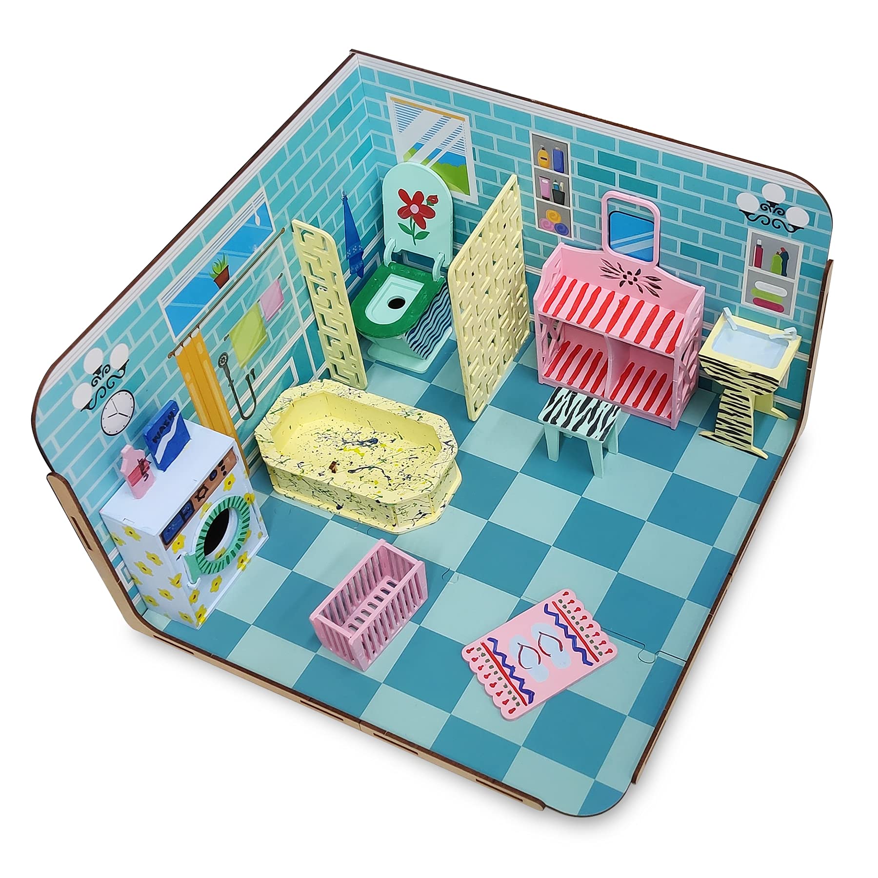 Webby DIY Build & Paint Bathroom with Furniture Wooden Dollhouse Kit for Kids (B092SPCMC6) Amazon Price History, Amazon Price Tracker