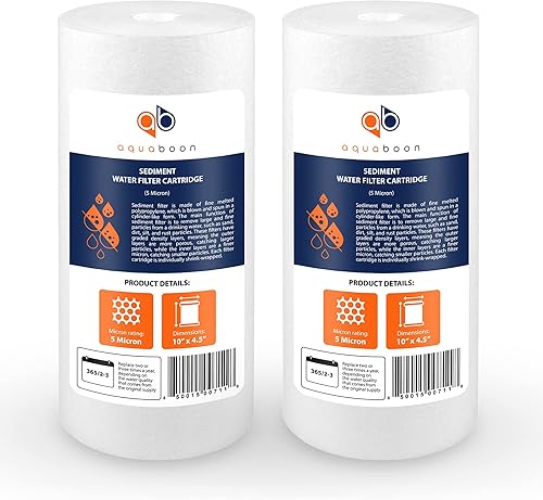 Aquaboon Paquete de 2 cartuchos de repuesto para filtro de agua de sedimentos de 5 micras y 10 pulgadas, Filtración de sedimentos, Compatible con