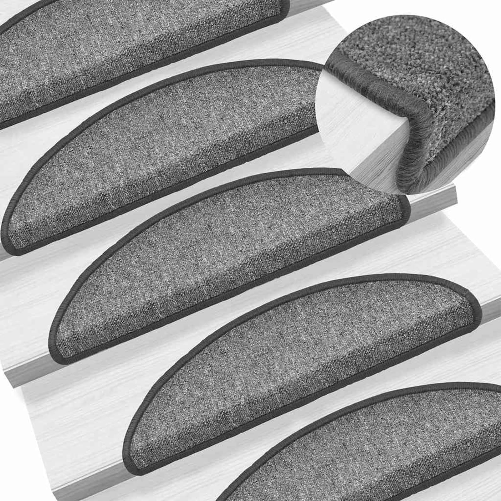 20 tappetini per gradini, antiscivolo, fonoassorbente, in 100% polipropilene trapuntato, colore grigio scuro (56 x 17 x 3 cm), lavabili e pieghevoli, con nastro biadesivo, per interni