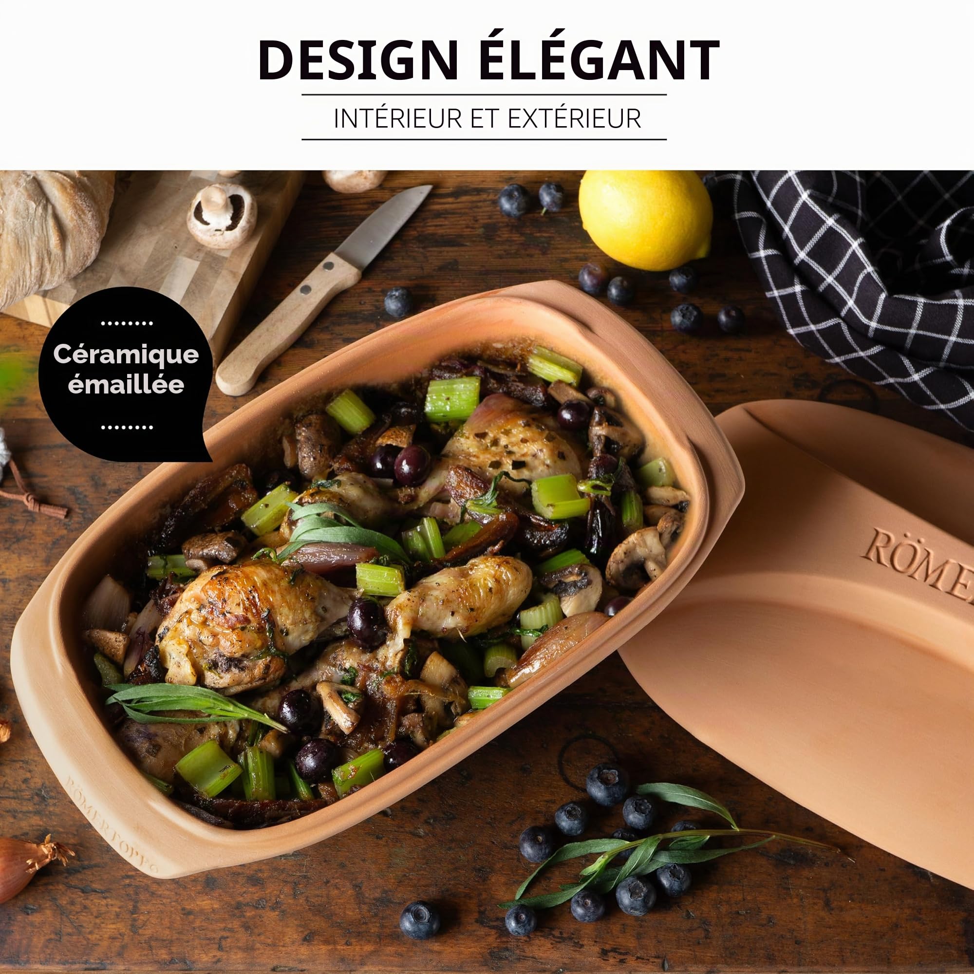 Römertopf CULINARIO Cocotte pour 4 personnes – Cocotte de 3 litres avec couvercle en céramique – Pour mijoter, rôtir et cuire à la vapeur – Passe au four