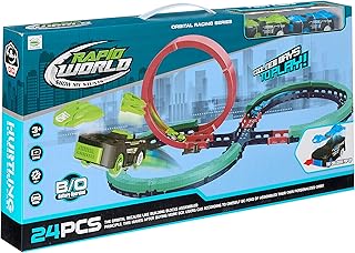 JIAZHECHENG Electric collision blasting rail car the collision pop-up 24 pcs boy toys, girl toys, birthday gift, Christmas gift, growth, fun, for kids.