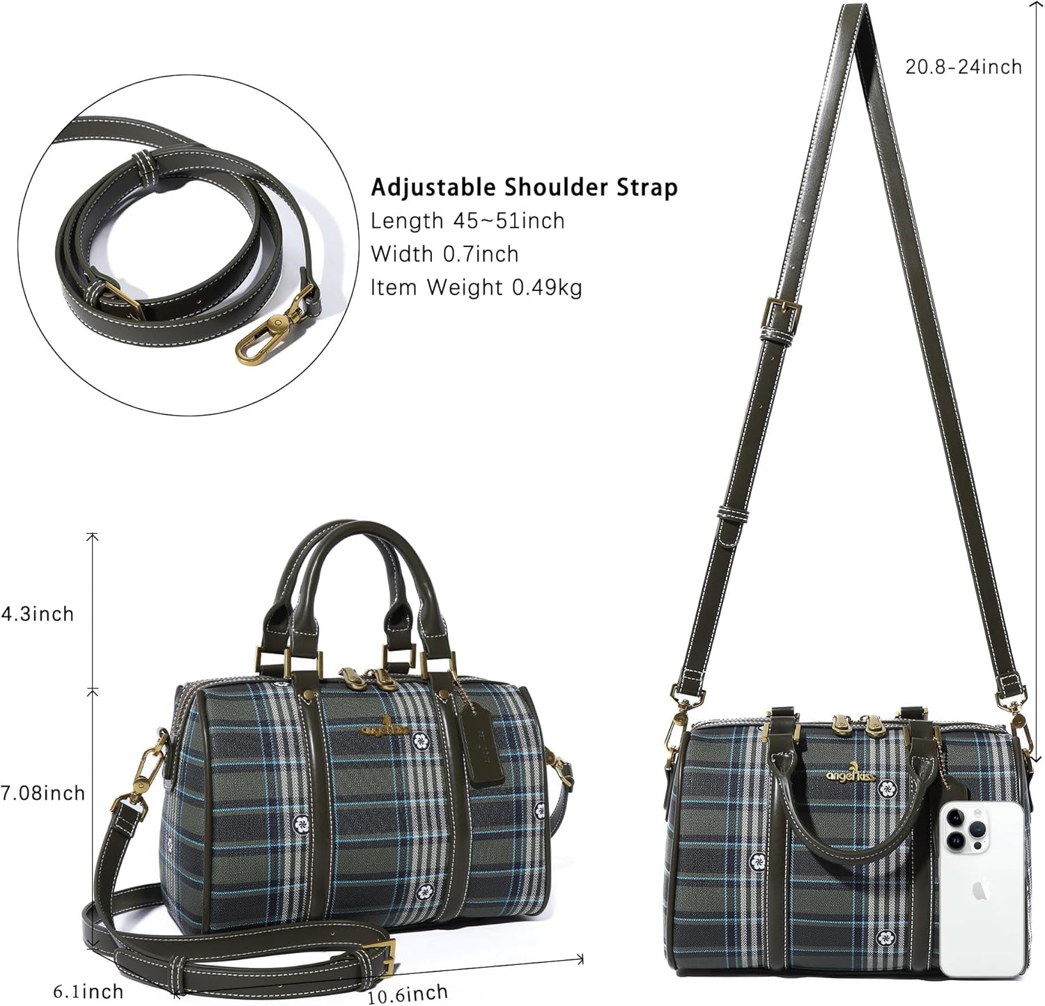 Angel Kiss Women Satchel Purses and Handbags Vegan Leather Boston Barrel Bag Top Handle Shoulder Purse with Crossbody Strap | Vegan Leather, Top Handle, Crossbody Strap - Image 4