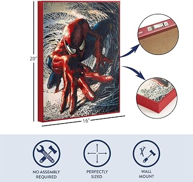 Marvel Spiderman 16x20 High Gloss Framed Wall Art,Superhero Canvas Print, Action Comic Poster Decor for Boys Bedroom, Playroom or Game Room,Framed Ready to Hang Home Decoration