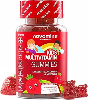 Multivitamin Kinder Gummibärchen - mit Vitamin C, D, B6, B12, Jod, Zink - Multivitamin Tabletten Alternative - Vitamine Kinder - Glutenfrei Gummibärchen - 30 Gummies - Novomins
