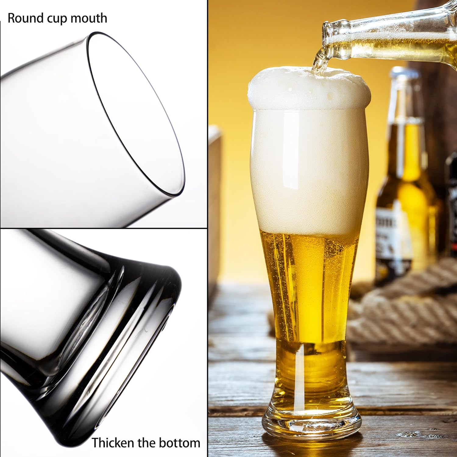 Pilsner Beer Glasses,19oz Bar Glassware,Glasses Drinking Set,Pint Glasses Set of 4, Classics Craft Beer Cups, Mugs and Beer Glasses for Home Kitchen Entertainment - Image 4