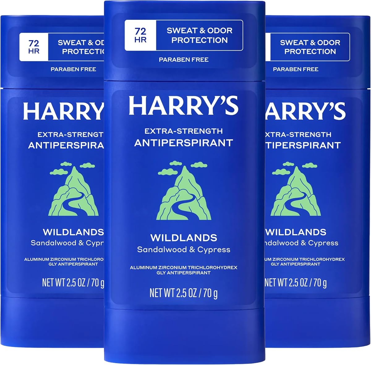 Harry's Desodorante antitranspirante extrafuerte, antitranspirante para control de sudor y olores para hombres, Wildlands, 2.5 oz, paquete de 3