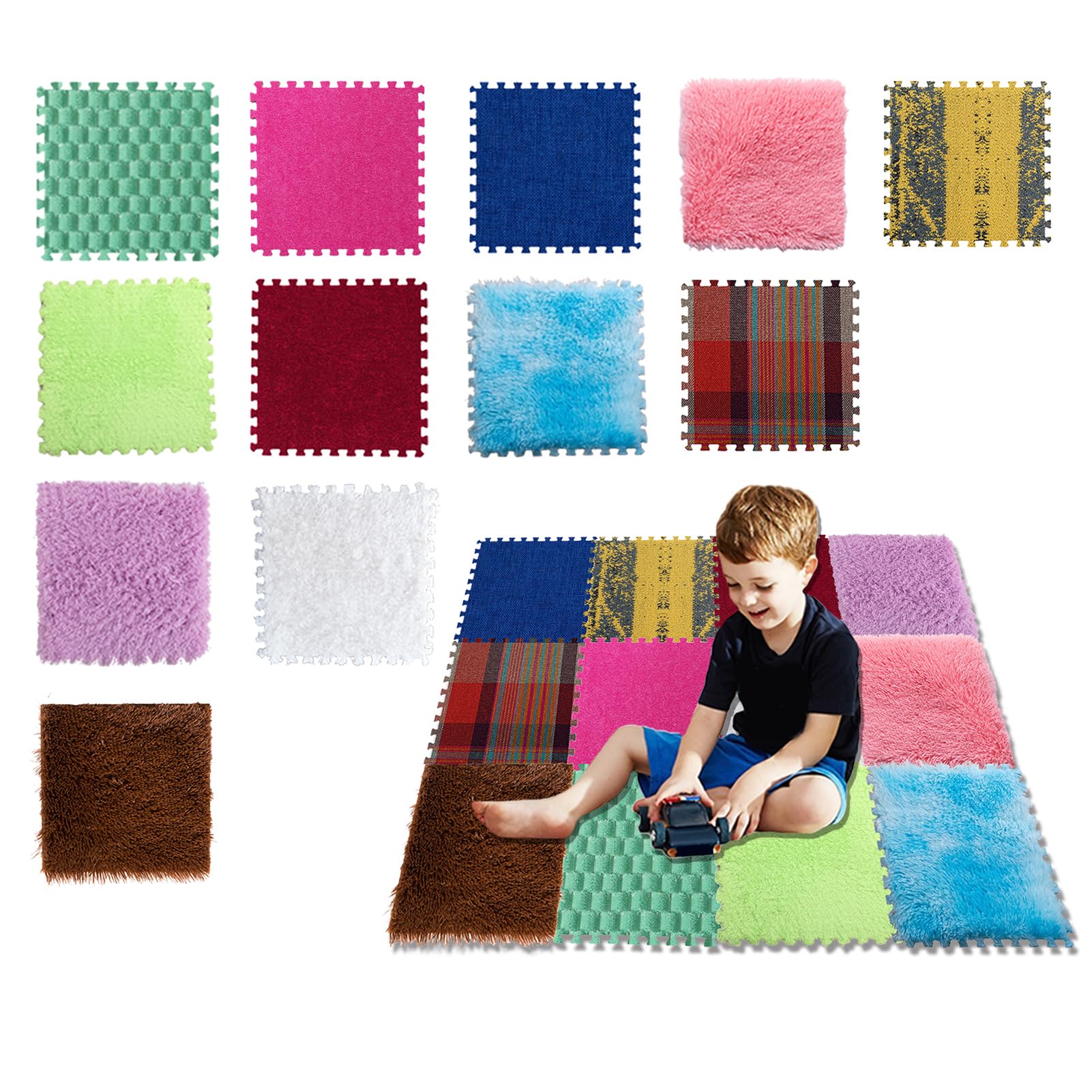 Puszyste płytki dywanowe, pluszowa piankowa mata podłogowa w kształcie puzzli, 30x30 cm, wiele ilości(12 Pcs)