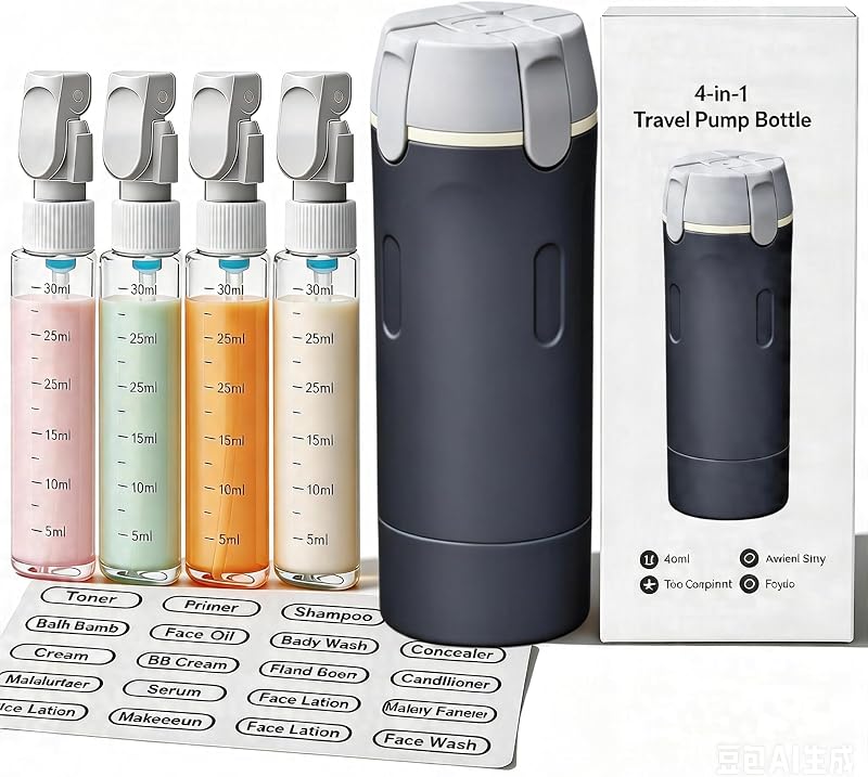 Frasco dispensador recarregável 4 em 1 RSN, 4 unidades de 30 mL, preto