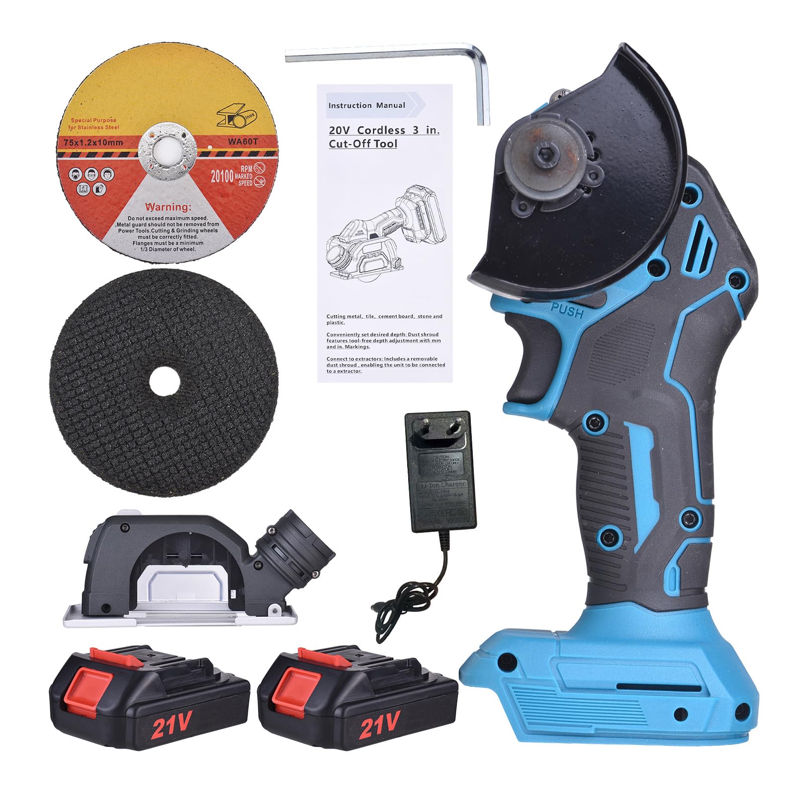 Smerigliatrice Angolare a Batteria, 3 Pollici, 20 V, Kit Doppia | Strumento di Taglio, Utilizzo di Piastrelle in Metallo e Legno, Alloggiamento in Plastica, Dissipazione del Calore,