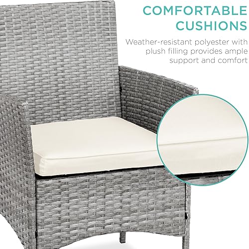 Miniatura 114 de Best Choice Products Juego de 3 piezas de mimbre para conversación al aire libre, muebles de patio que ahorran espacio para jardín con mesa