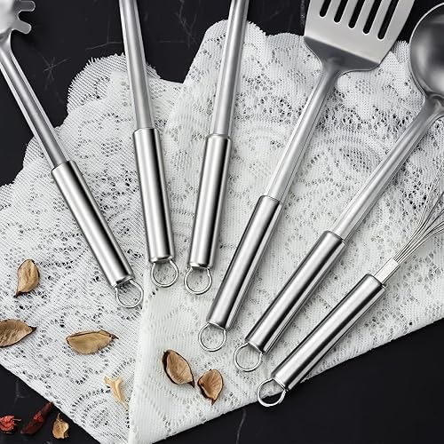 Miniatura 6 de Juego de utensilios de cocina de 6 piezas, utensilios de cocina de acero inoxidable con mango colgante, espátula, espátula, espátula ranurada,