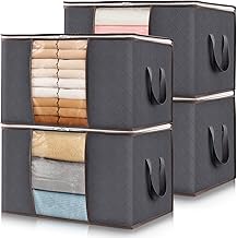 Lifewit 4 Pieces Clothes Boxes, Storage Organizer Storage Boxes for Duvets, Moving Box, Folding Bags for Garments, Blankets, Bed Linen, Grey