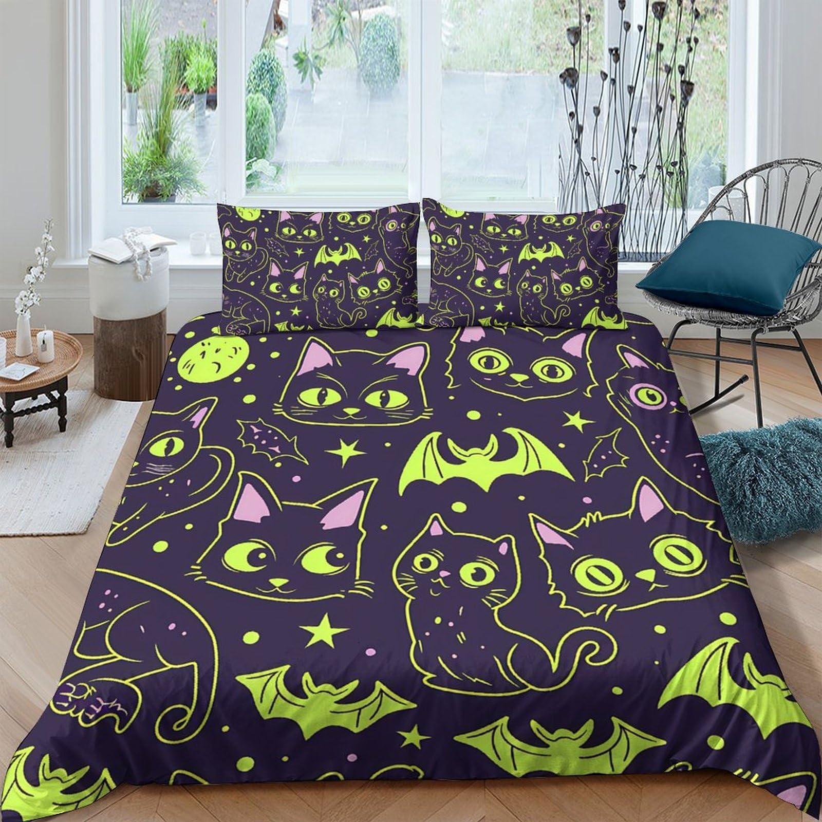 Ctjqhvkz Style-2 3D Printed Black Cat Night Sky Fitted Sheet Microfiber Soft Mattress Cover For Bedroom Dorm Easy Care Decor Single（135X200cm）