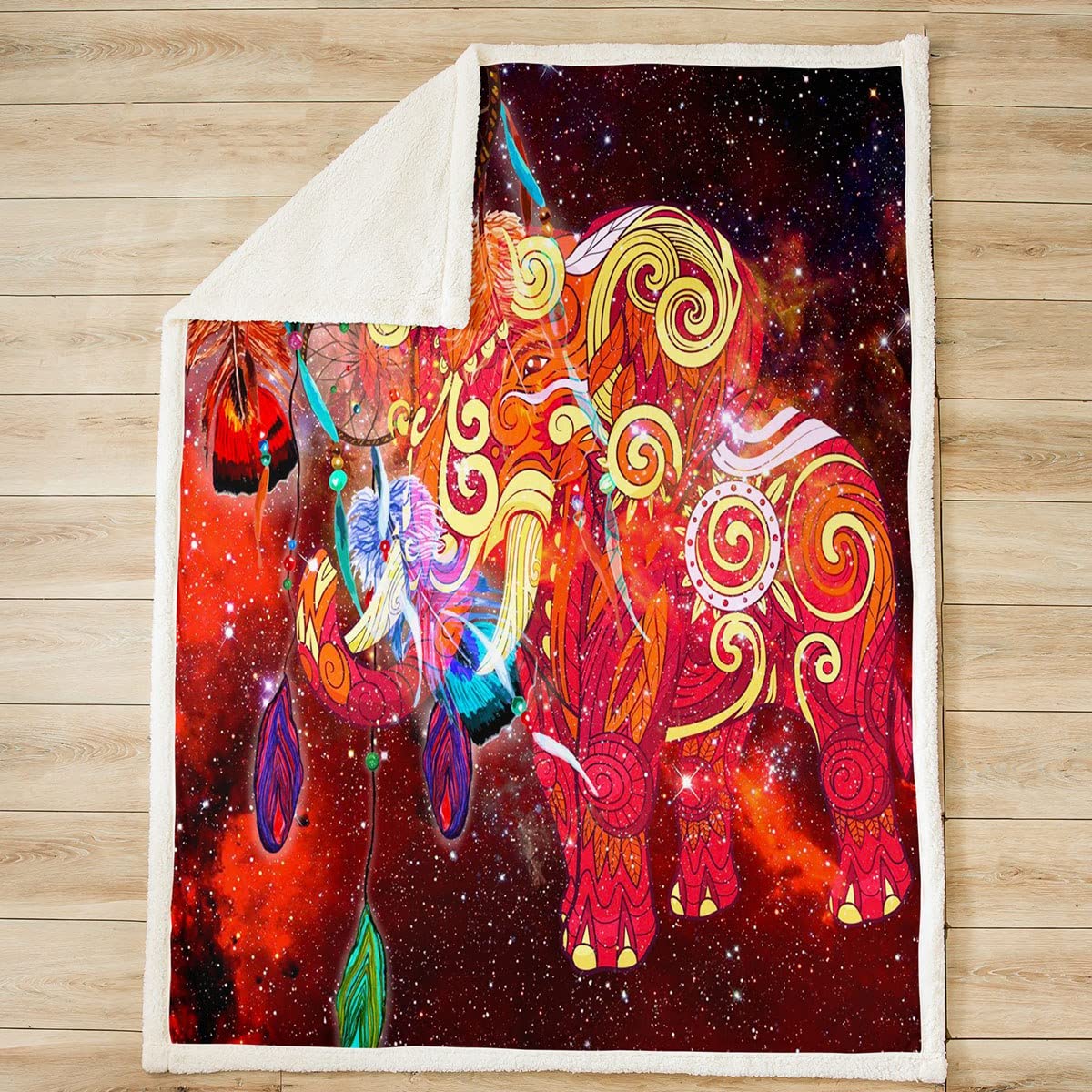 Manta de forro polar para cama, sofá, bohemio, estilo exótico, manta de felpa, atrapasueños, manta bohemia, atrapasueños, manta cálida y difusa, color rojo, Galaxy King, 87 x 94 pulgadas