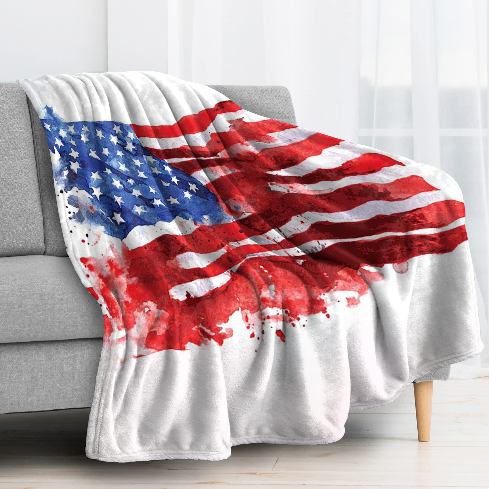 Couverture 1 personne drapeau américain pour cocooning sur le canapé du salon
