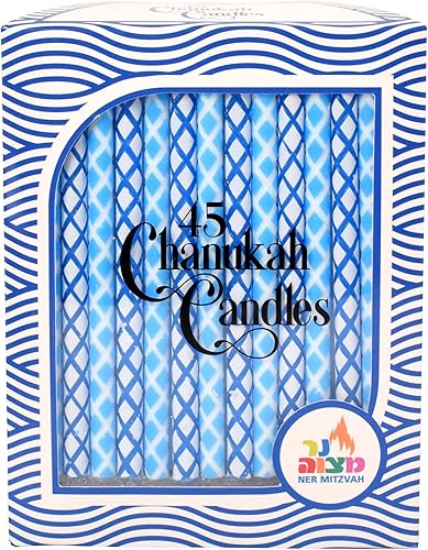 Miniatura 6 de Velas de Hanukkah de tamaño estándar  Velas de Canukah grabadas con diamantes azules y blancos que se adaptan a la mayoría de menorás  Cera de