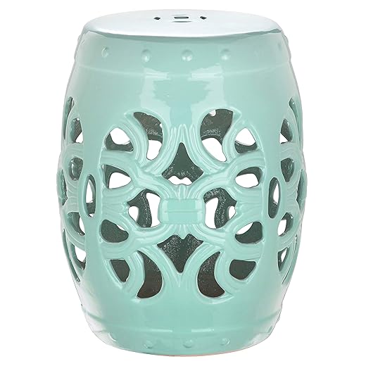 Safavieh Imperial Vine Ceramic Decorative Garden Stool, Light Blue