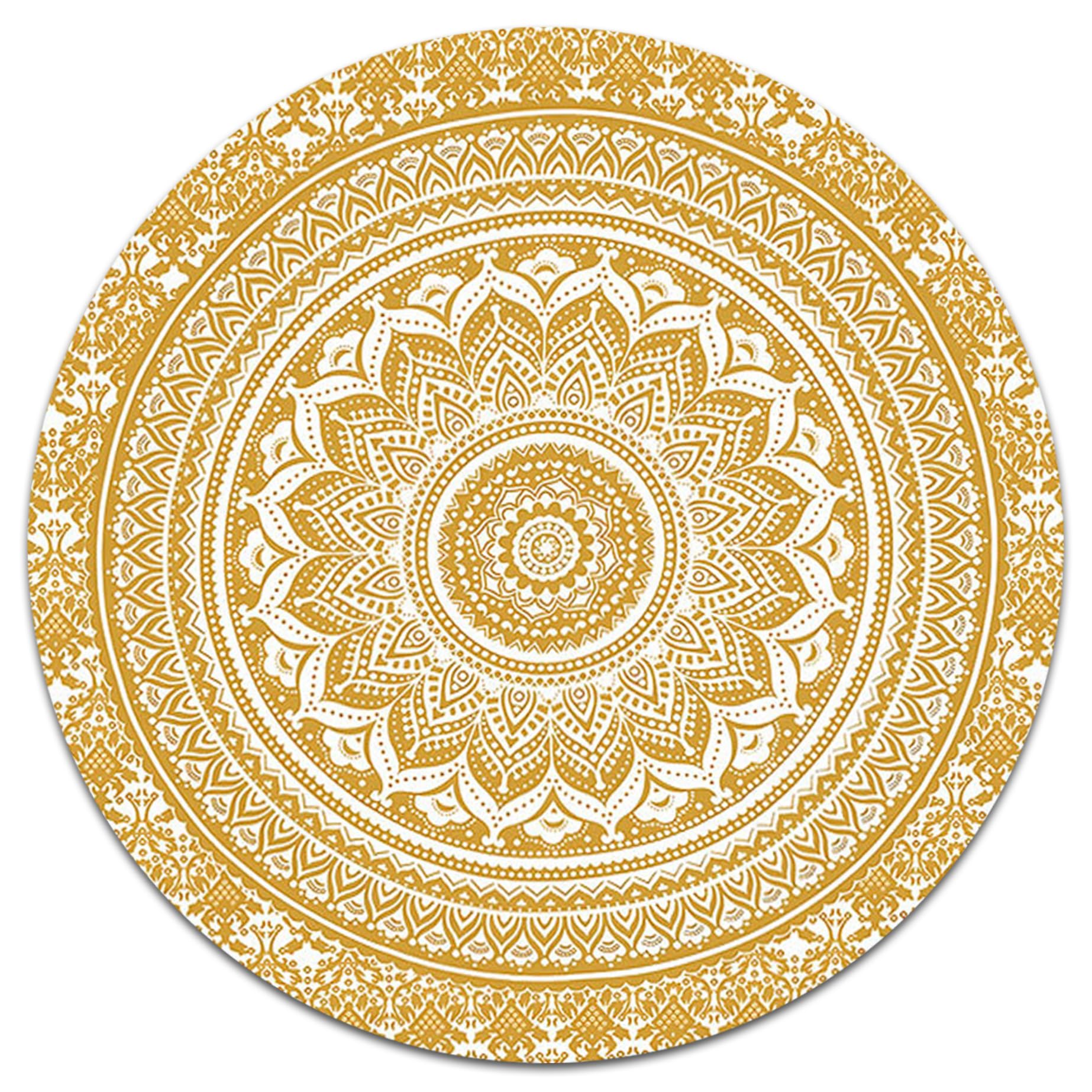 Tapis Boho Rond, Tapis Mandala Confortable de 4 Pieds, Rond Lavable, Circulaire antidérapant pour Chambre à Coucher, Salon, Salle de Jeux