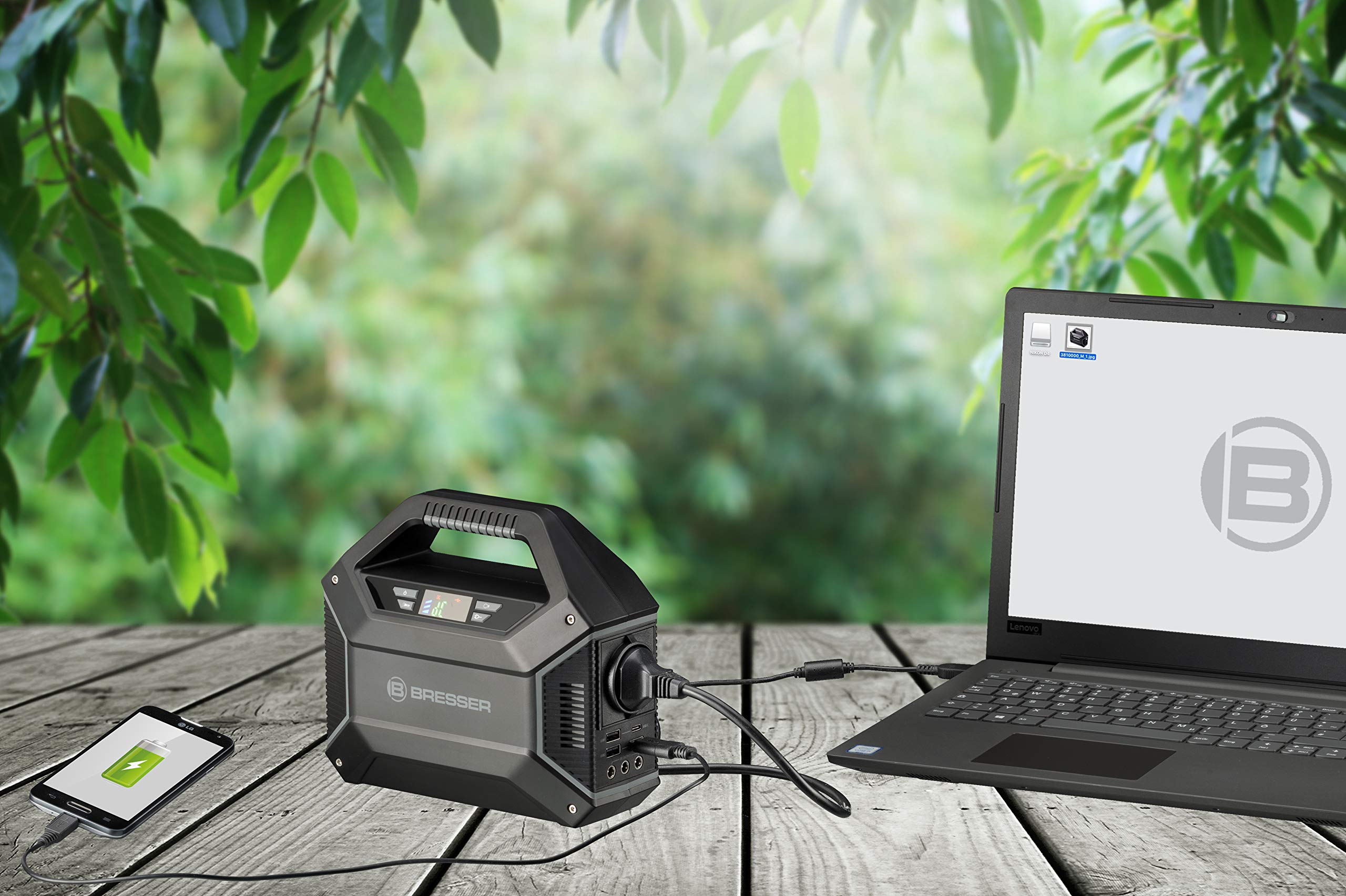 Bresser Mobile Power Station 100 Watt Power Bank für Teleskope oder andere elektronische Geräte mit 3x USB und 1x 230 Volt Anschluss