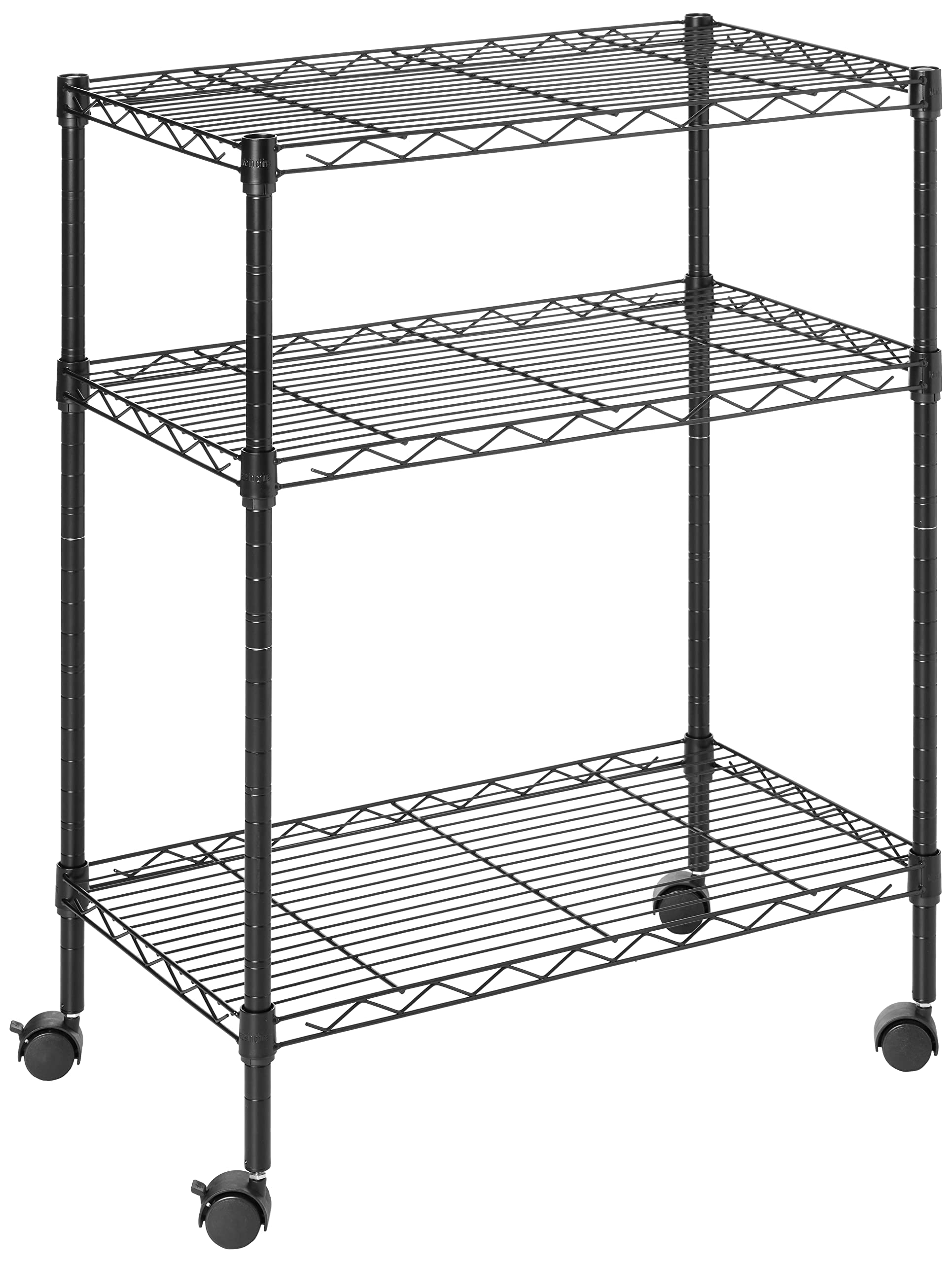 YSSOA Heavy Duty 3-Shelf Shelving with Wheels, Adjustable Storage Units, Steel Organizer Wire Rack, Plug Version, 23" W x 13" D x 30" H, Black (HKSHLF23133003BPCLITEV1)