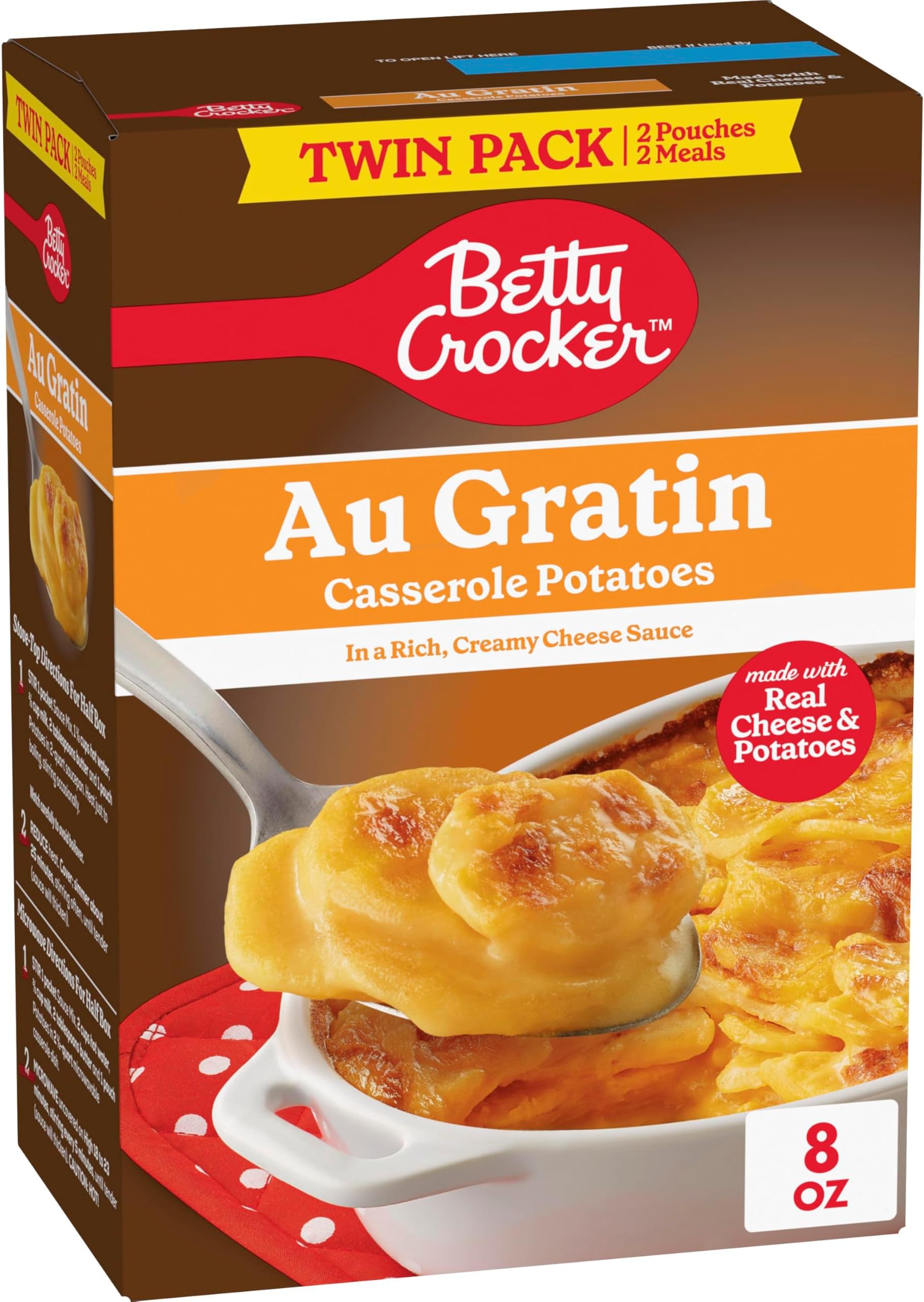 Au Gratin Casserole Potatoes, Made with Real Cheese, Twin Pack, 8 oz Box