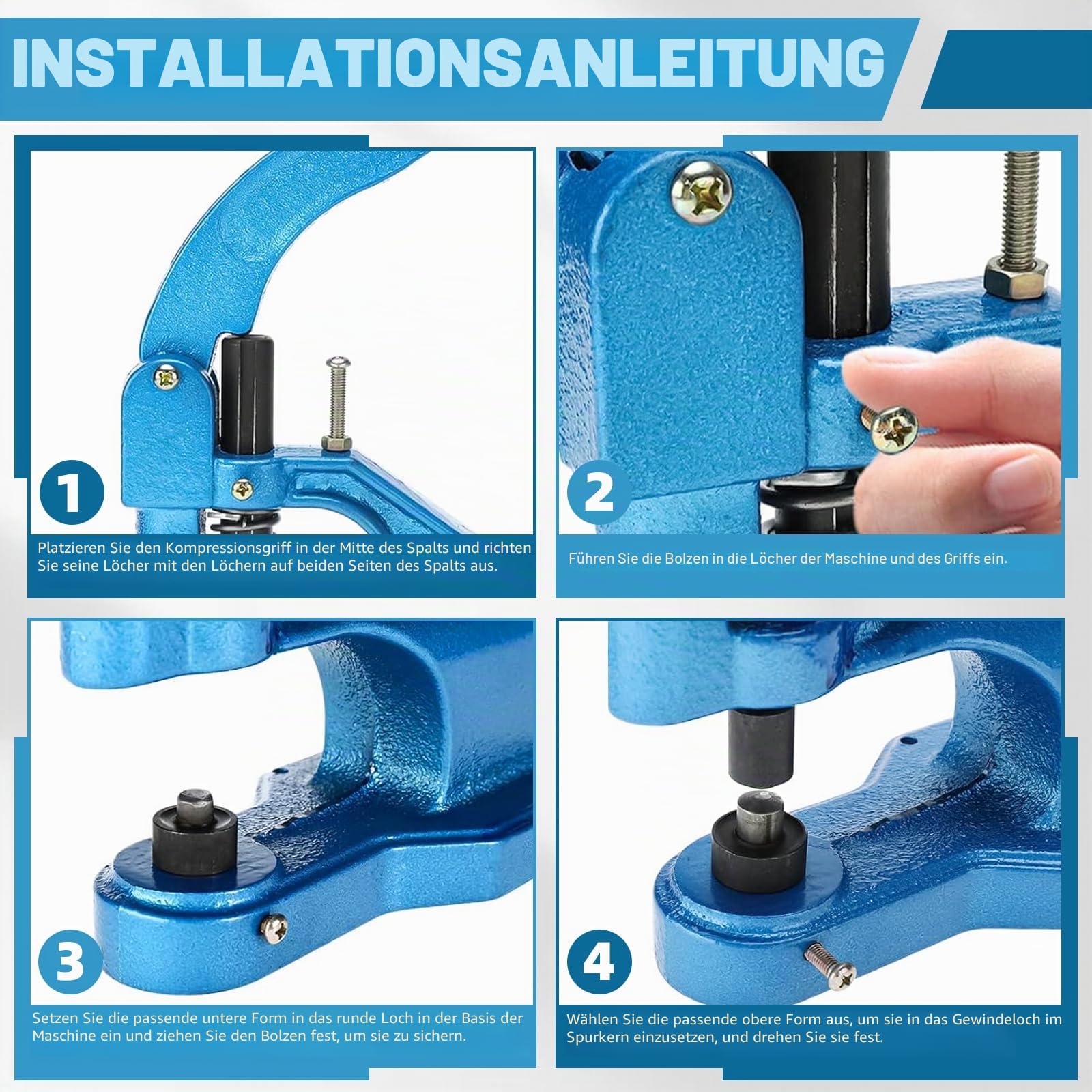 BOOMSTART Ösenmaschine Ösenpresse Set, Handpresse Ösenstanze Ösenzange mit Matrizen und 1500 Silbernen Ösen, 6mm 10mm 12mm Oesenpresse Oesenzange Oesenmaschine für Planen Stoff Banner Taschen
