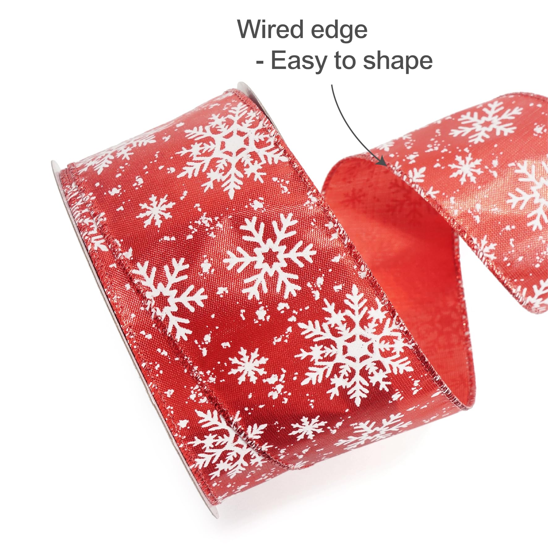 ALTIER 2.5 Inch x 25 Yards Red Metallic White Snowflake Wired Ribbon for Christmas Home Decoration Gift Wrapping Bow Making Wreath DIY Crafts
