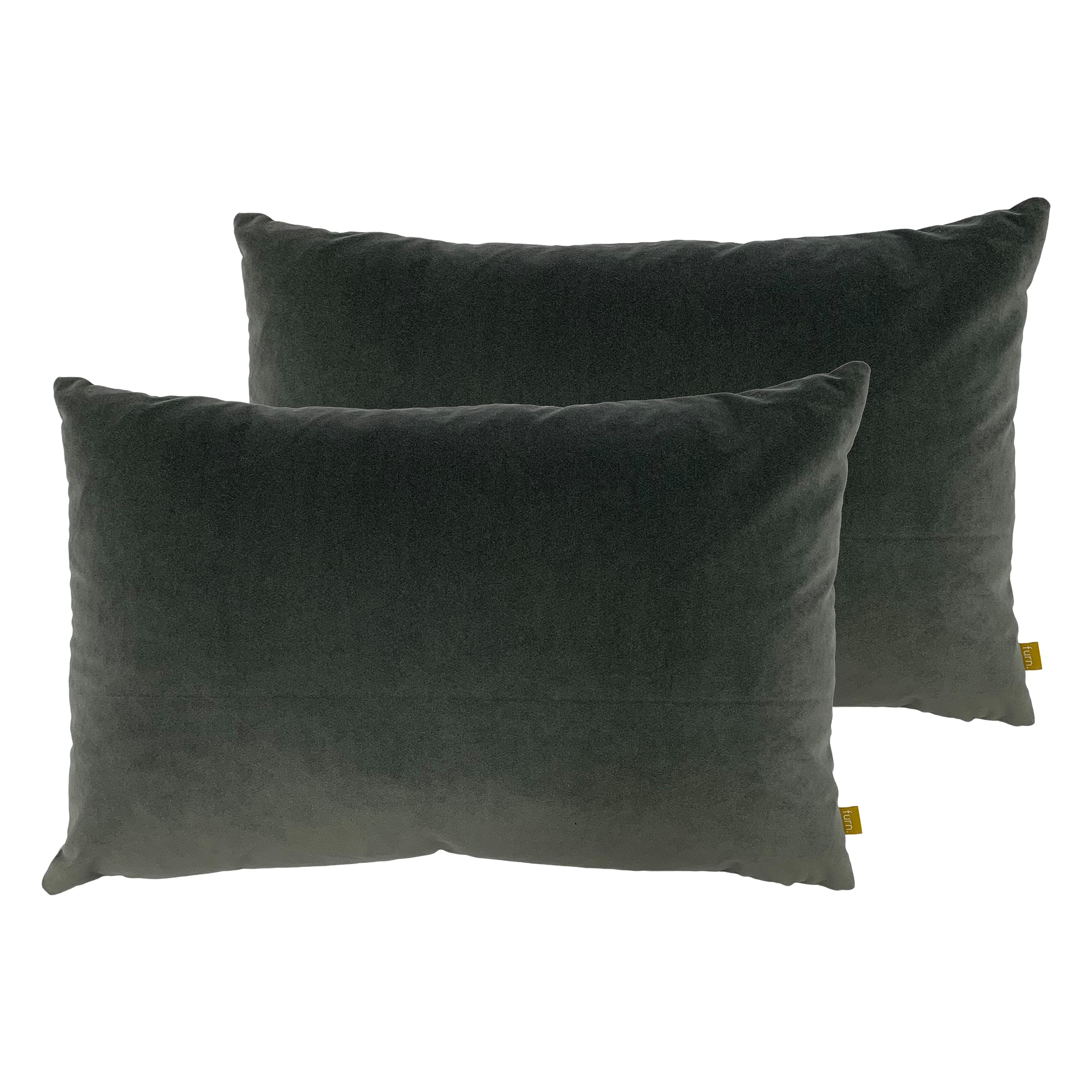 Furn. Contra Twin Pack Cushions - Steel Grey - Polyester Filled - Velvet Fabric - Oblong Design