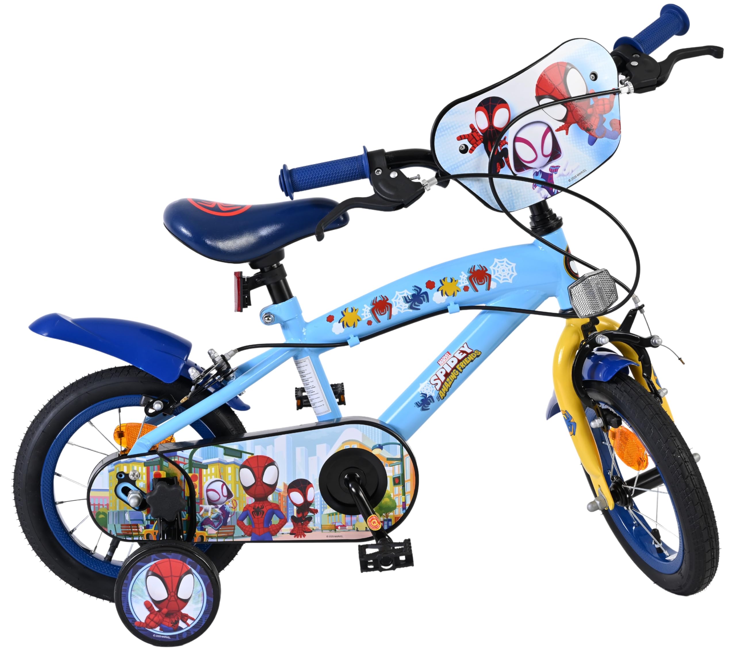 Volare Marvel Spidey And Amazing Friends Kids Bike | Age 3-5 | 12 Inch Wheel | 2 Handbrakes (Front & Back Wheel), Removable Stabilisers & Pedal Reflectors | Adjustable Saddle | Girls & Boys Gift