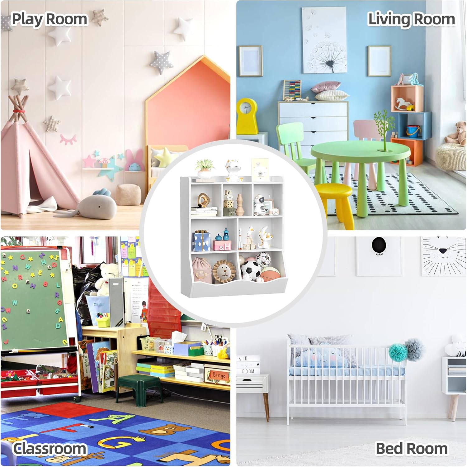 GarveeHome White Toy Storage Cabinet, Three-Tier Kids Bookshelf and Bookcase for Storage Books and Toys, Multi Shelf with Cubby Organizer for Bedroom and Playroom