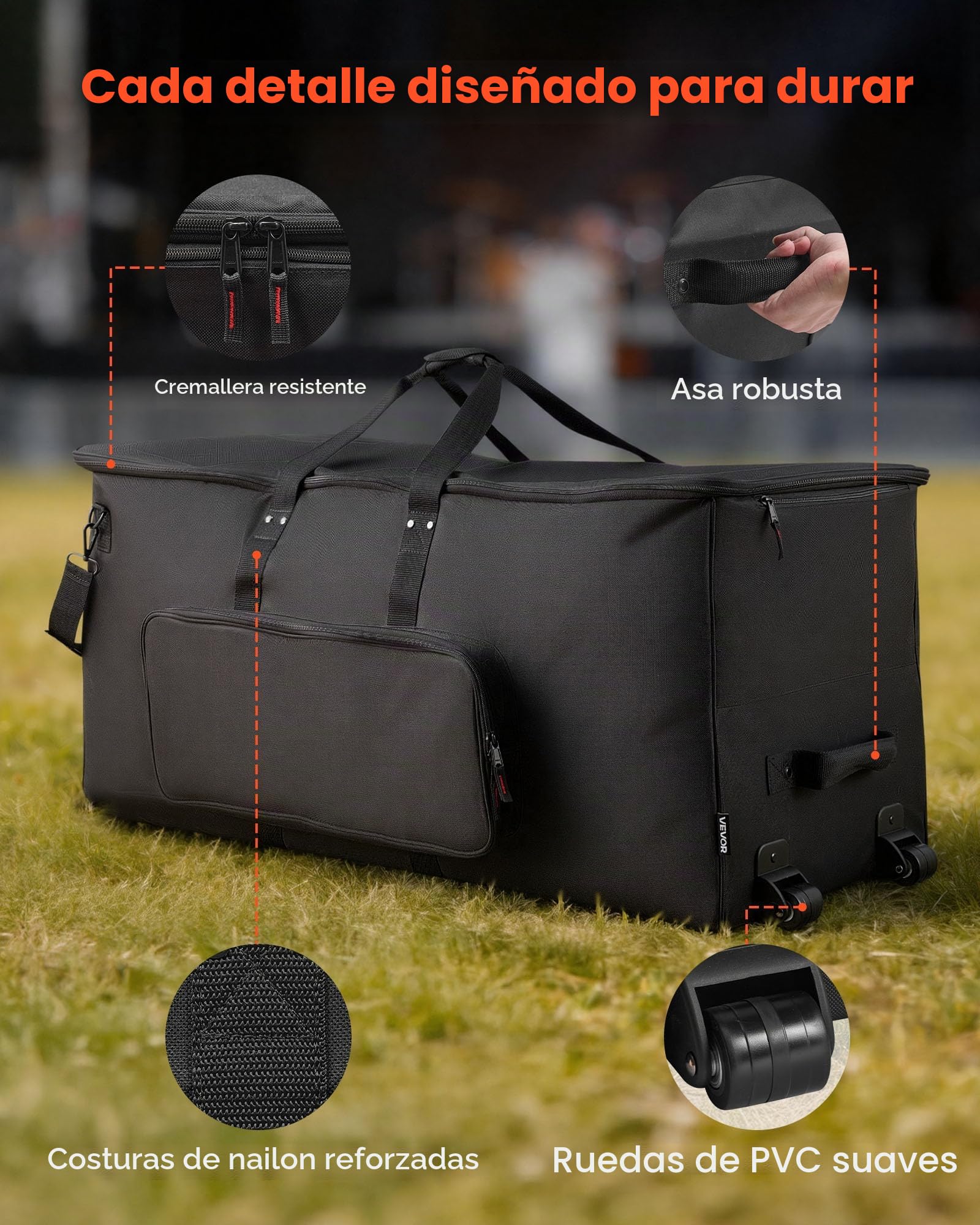 VEVOR Bolsa de Transporte para Kit de Batería Electrónica, 920 x 420 x 410 mm, Bolsa de Viaje con Ruedas Divisores Ajustables Correa de Hombre Desmontable, para Caja Tom Bombo Cables Baquetas, Negro
