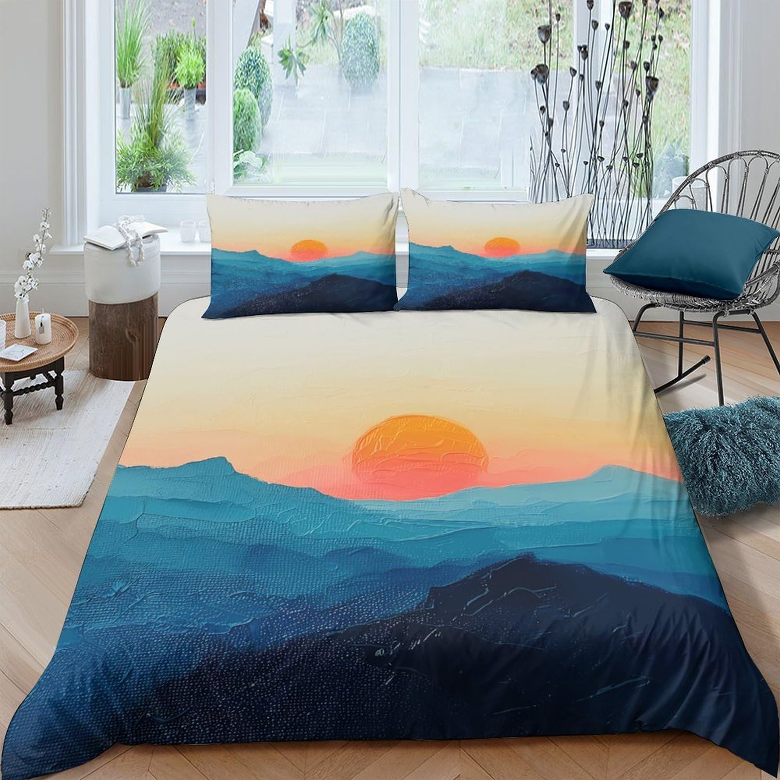 Ctjqhvkz Style-2 3D Printed Sunset Mountain Fitted Sheet Microfiber Soft Breathable Sunrise Landscape Bed Cover For Bedroom Decor Single（135X200cm）