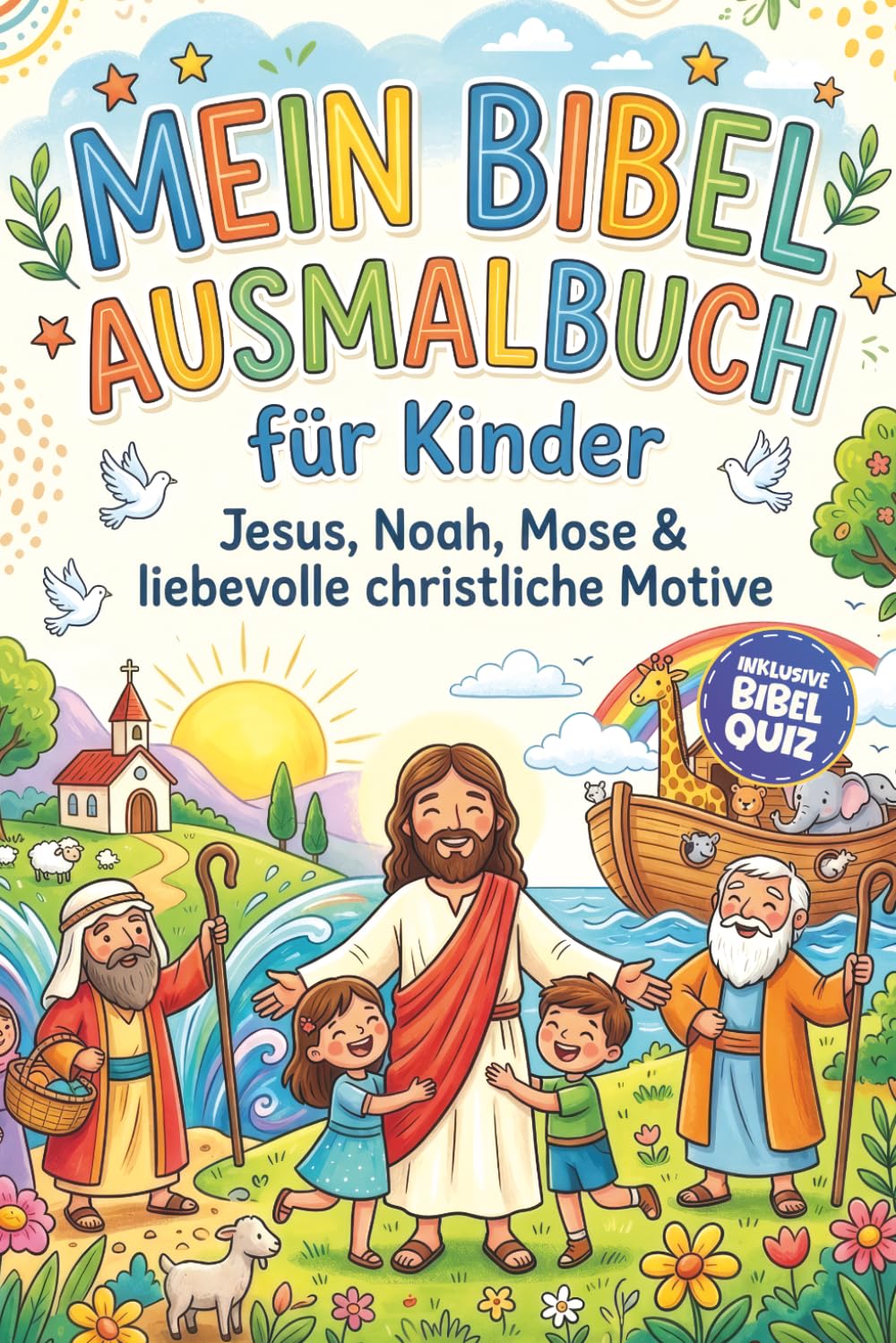 Mein Bibel Ausmalbuch für Kinder – Jesus, Noah, Mose & liebevolle christliche Motive | Christliches Ausmalbuch inklusive Quiz