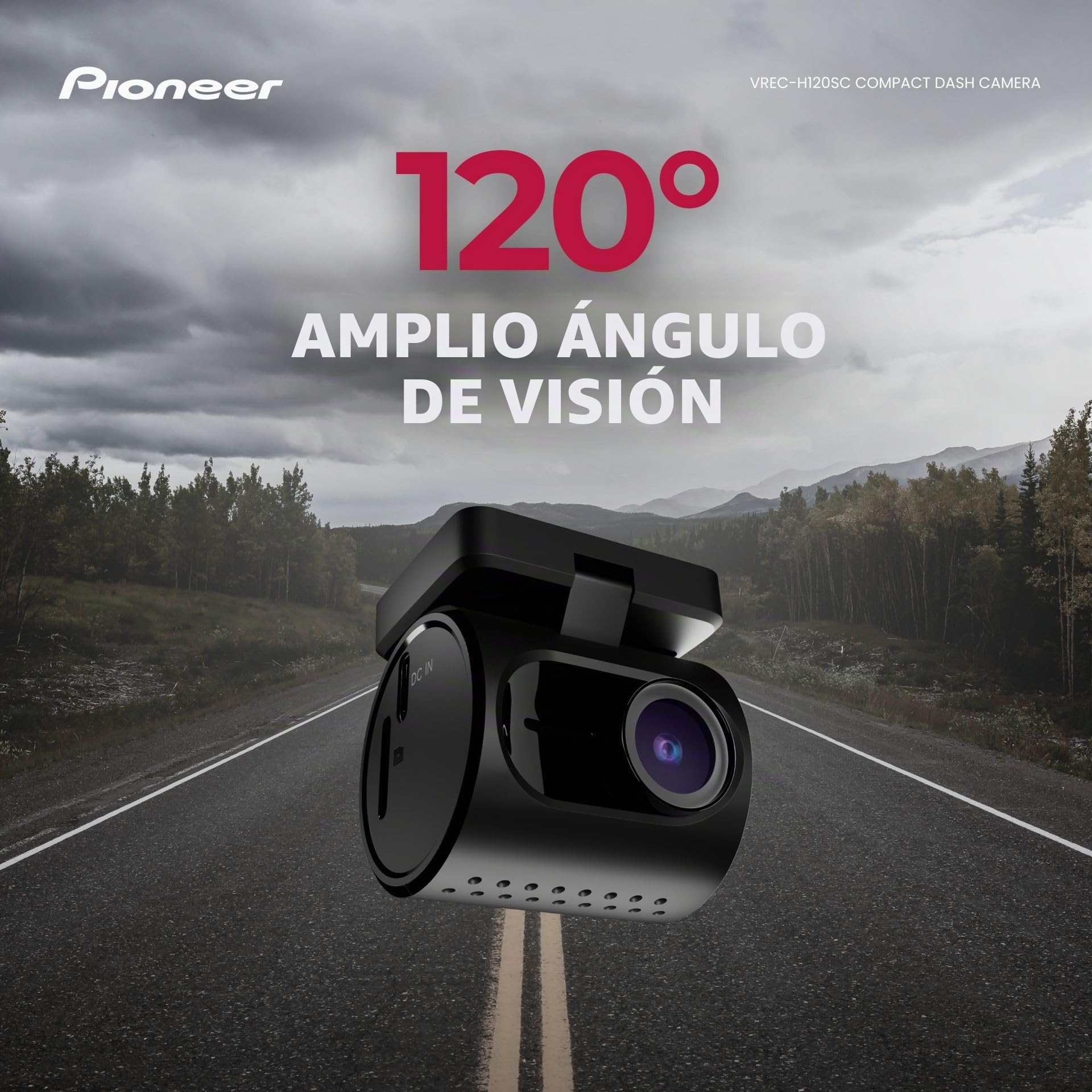 Pioneer VREC-H120SC Dashcam: cámara Frontal única con resolución de 1.5K, Gran Angular de 120°, función Wi-Fi, Sensor G y aplicación Pioneer ai.Sense