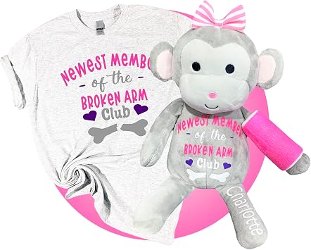 Broken Arm or Leg Gift for Kids - Get The Shirt or Plushie or Both - Get Well Soon Package Personalized Stuffed Animal and Matching T-Shirt - Plushie Wearing a Cast - Gift for Kids with Broken Bone