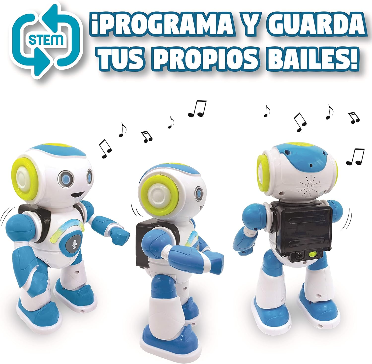 LEXIBOOK Smart Robot Powerman Junior Educational and Interactive Read Mind Dance Play Music Repeat Phrases Remote Control Toy Ages 3+ Blue/White (ROB20ES) - Spanish Version/Language