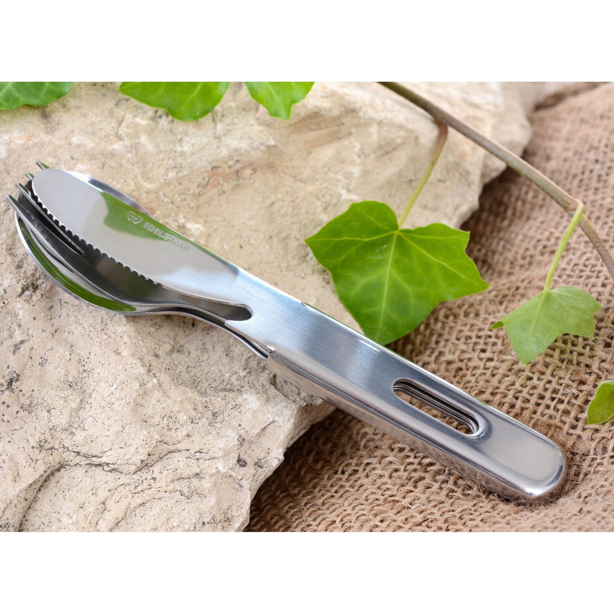 Set Posate Da Campeggio In Acciaio Inox - Kit 8 Pezzi Con Piatto, Ciotola E Borsa Rete - Foto 5