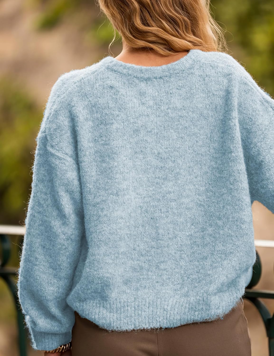 Women's Round Neck Button Down Long Sleeve Blouse Cardigan Loose Fit Knit Top Crewneck Sweater - Image 5