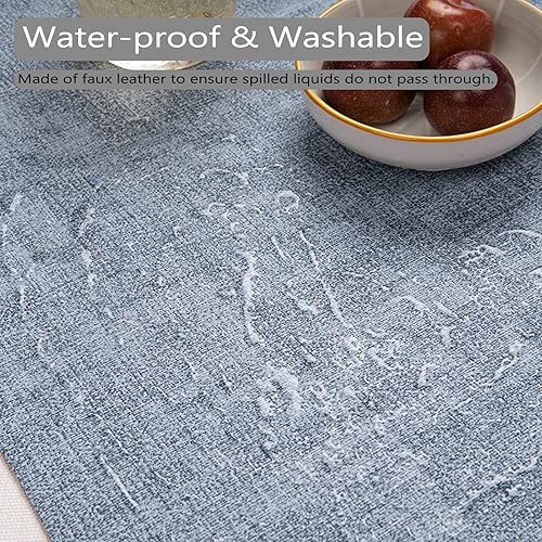 Miniatura 3 de Manteles individuales de cuero sintético para mesa redonda, lavables, impermeables, de poliuretano, juego de 468, fáciles de limpiar (color marrón,