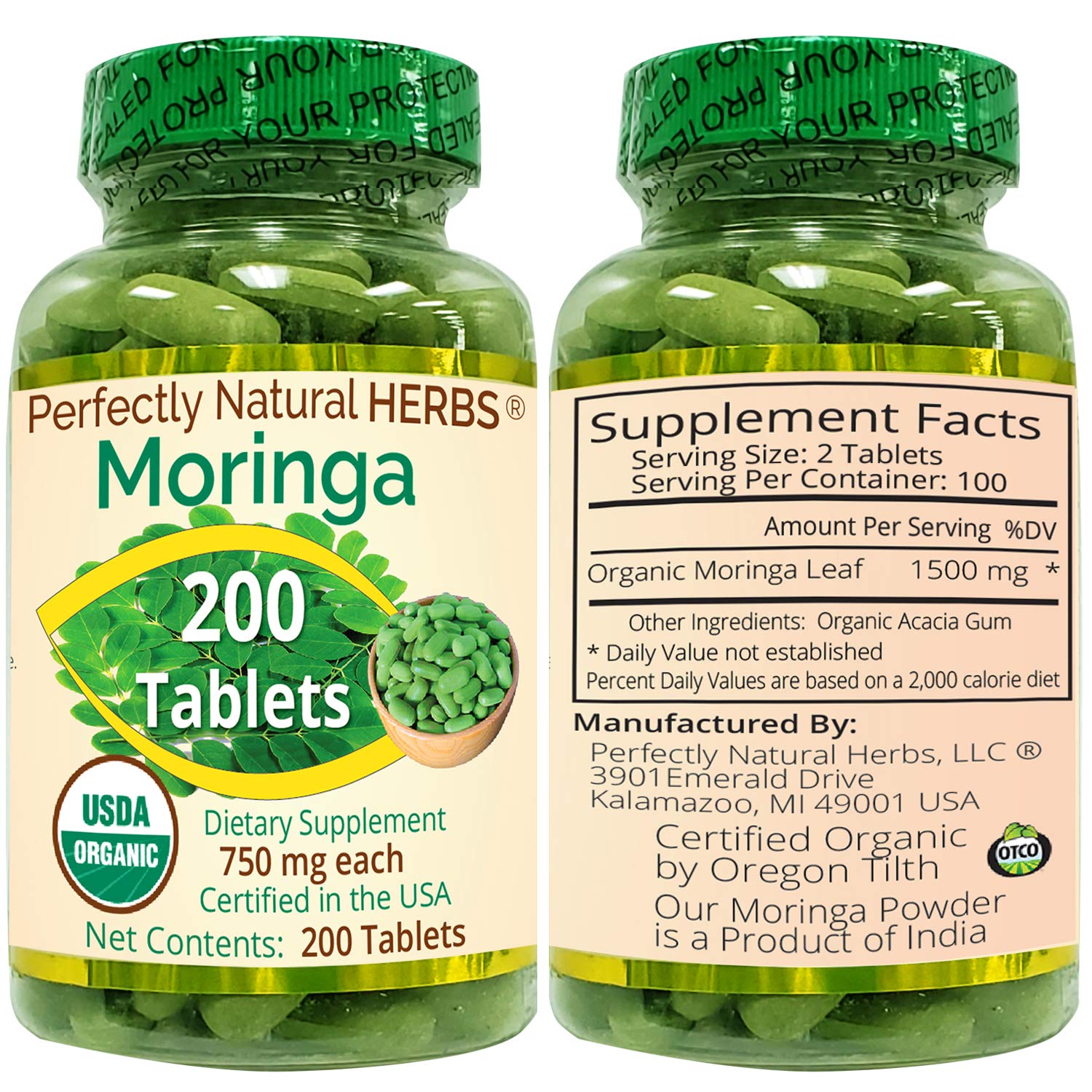 Organic Moringa Tablets 200 Count