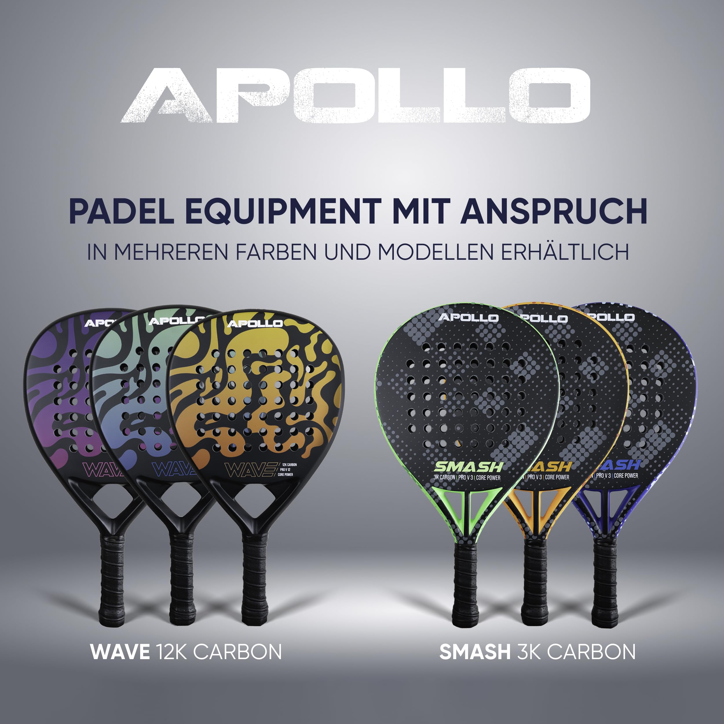 Apollo Padelschläger 3K 12K Carbon 365g Damen Herren Anfänger Fortgeschrittene