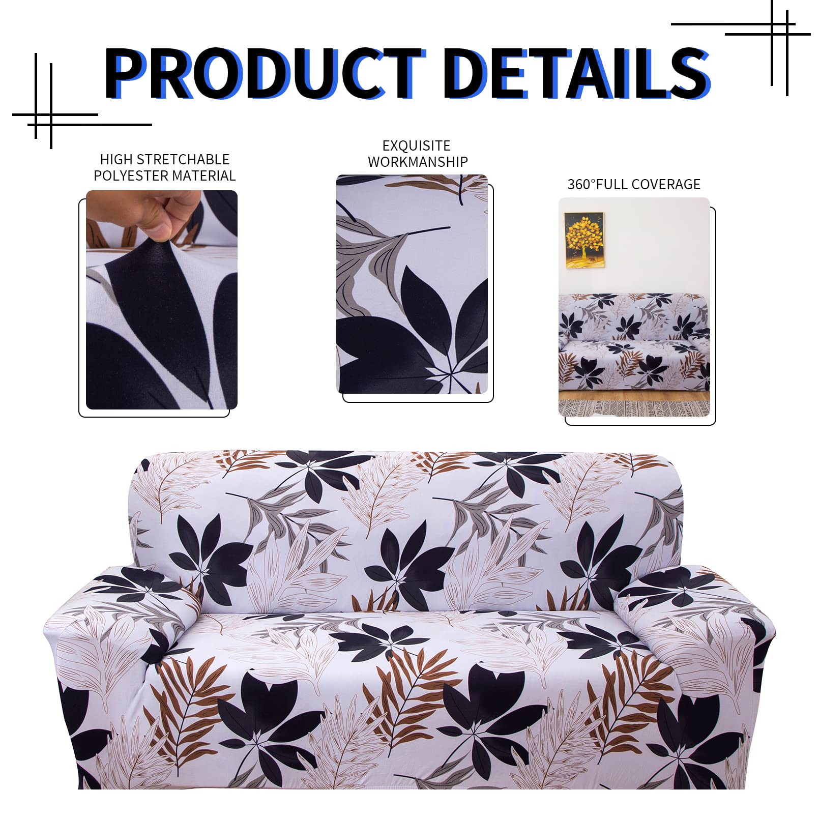 Lydevo Copridivano Elasticizzato 2 Posti Fodere Copri Divano con Braccioli con 2 Copricuscini Moderno Copridivano Fantasia Universale Antiscivolo Lavabile Divano Protector,Foresta Botanica
